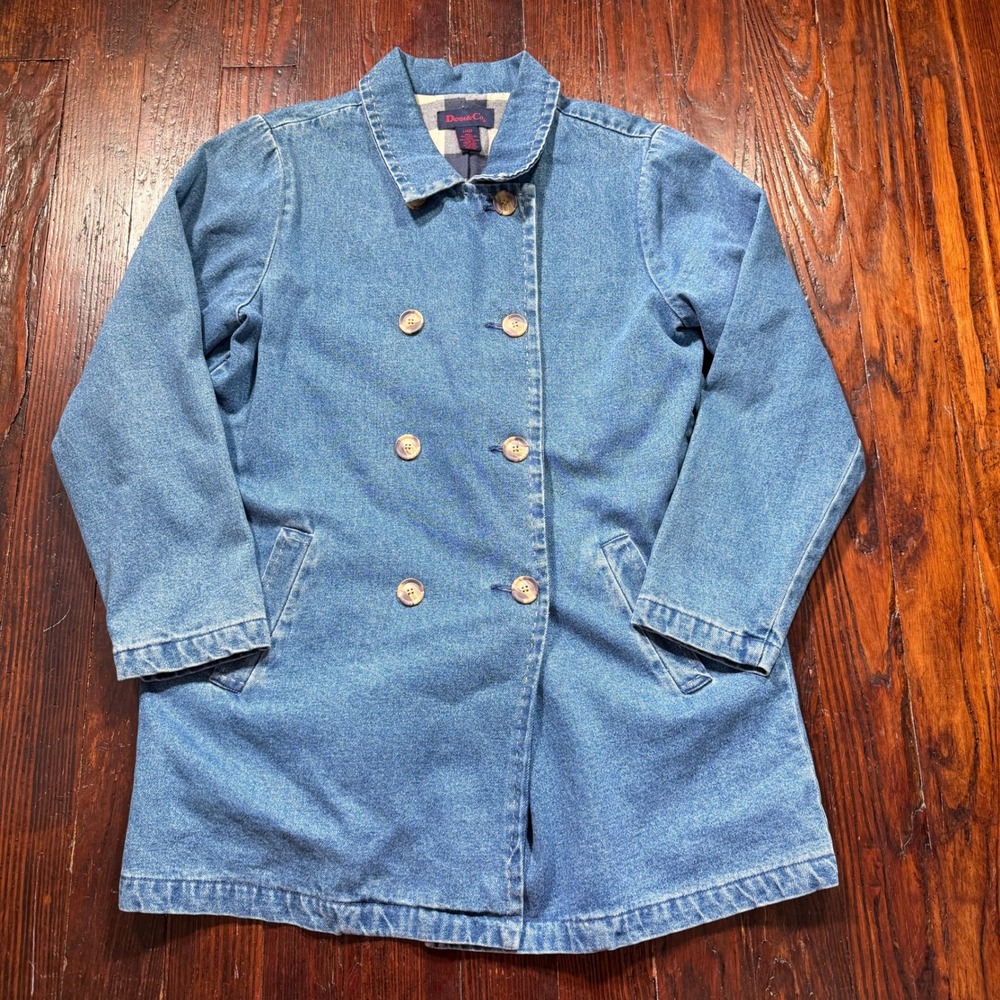 Vintage Denim & Co Jacket Womens L Blue Denim Double Breasted Lined Pea Coat